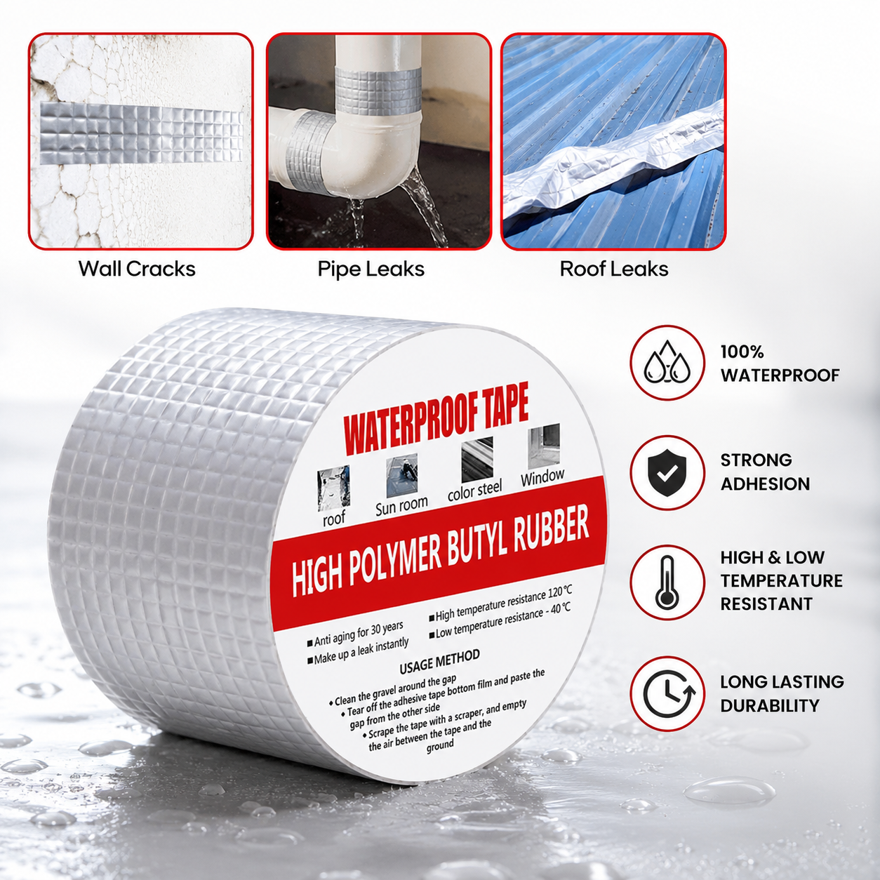 High Polymer Butyl Waterproof Tape | Heavy Duty Leakage Stop Tape for Water Tank, Roof & Window Crack
