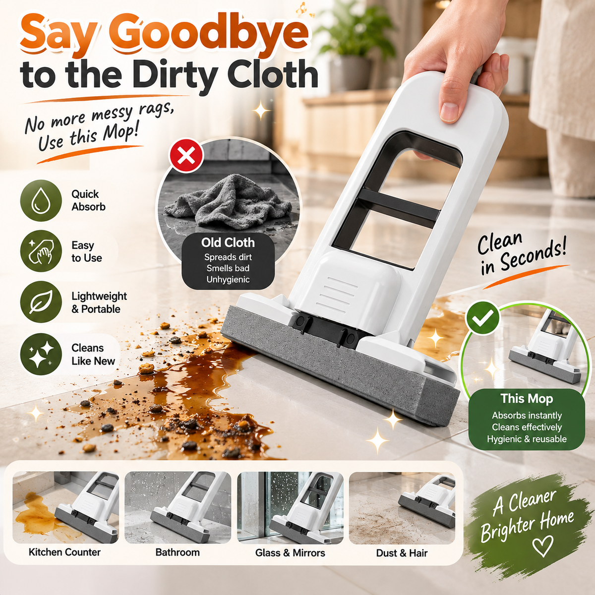 No-Touch Self-Squeeze Mop – Clean Without Touching Dirty Water