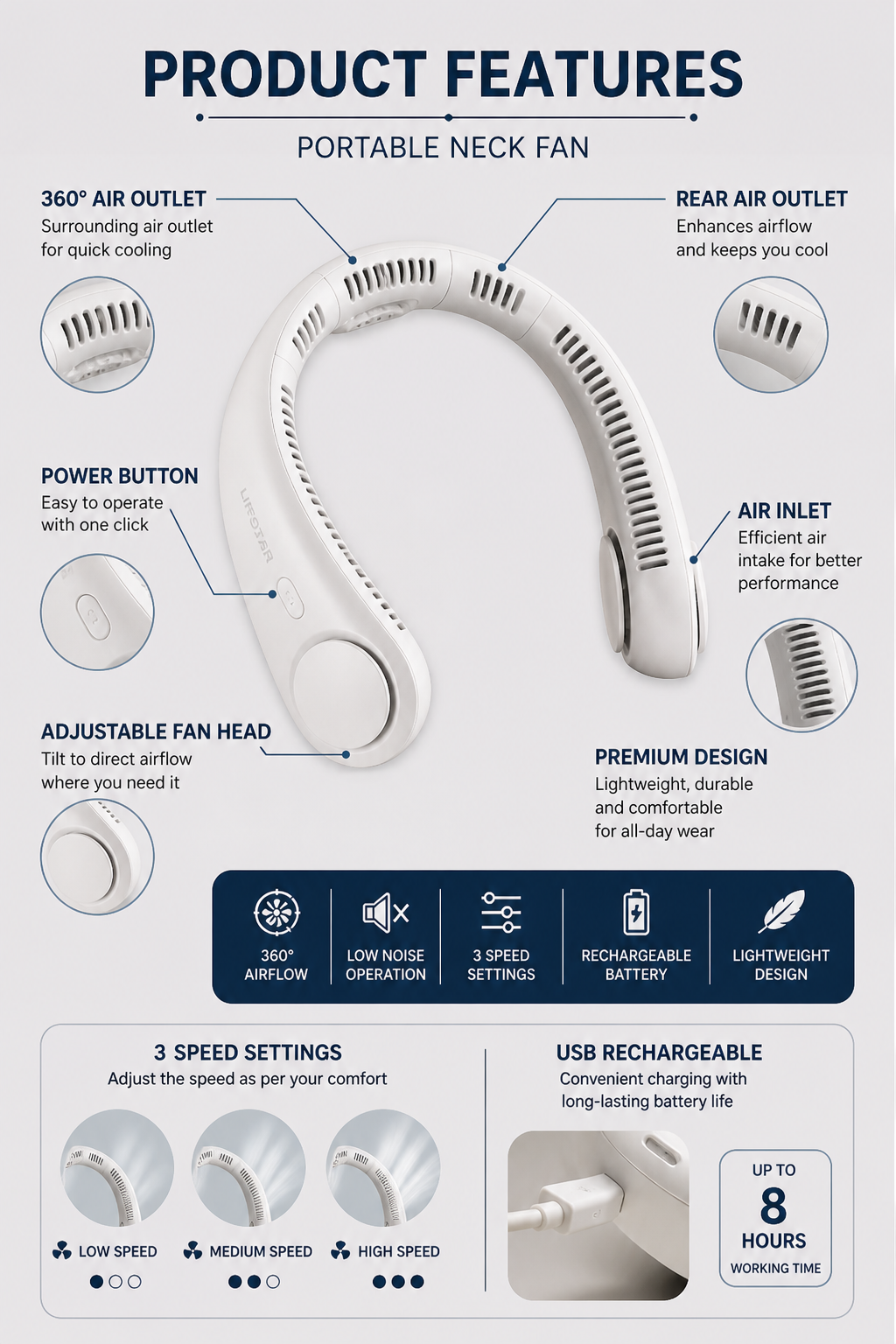 Stay Cool Anywhere – Portable Neck Fan (Hands-Free Cooling)