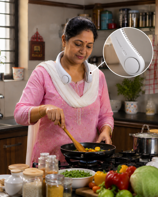 Stay Cool Anywhere – Portable Neck Fan (Hands-Free Cooling)